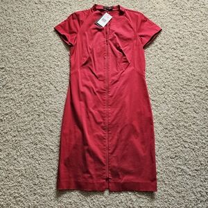 NWT Lafayette 148 New York Ruby Red Full Length Front Zipper Short Sleeve Dress